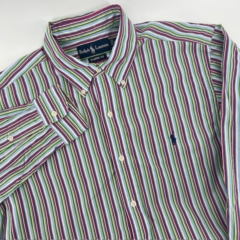 Polo Ralph Lauren Classic Fit Multicolor Button Down Shirt Mens L Striped Y2K